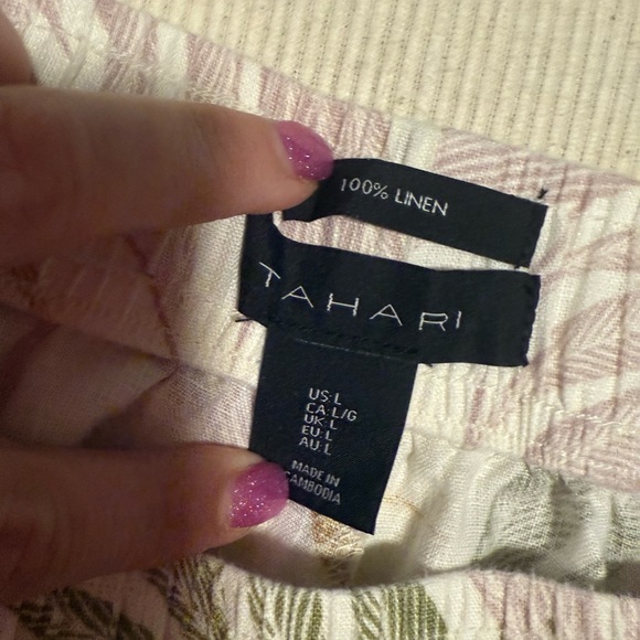 Tahari Linen Wide Leg Pants with Leaf Print - Picture 7 of 8